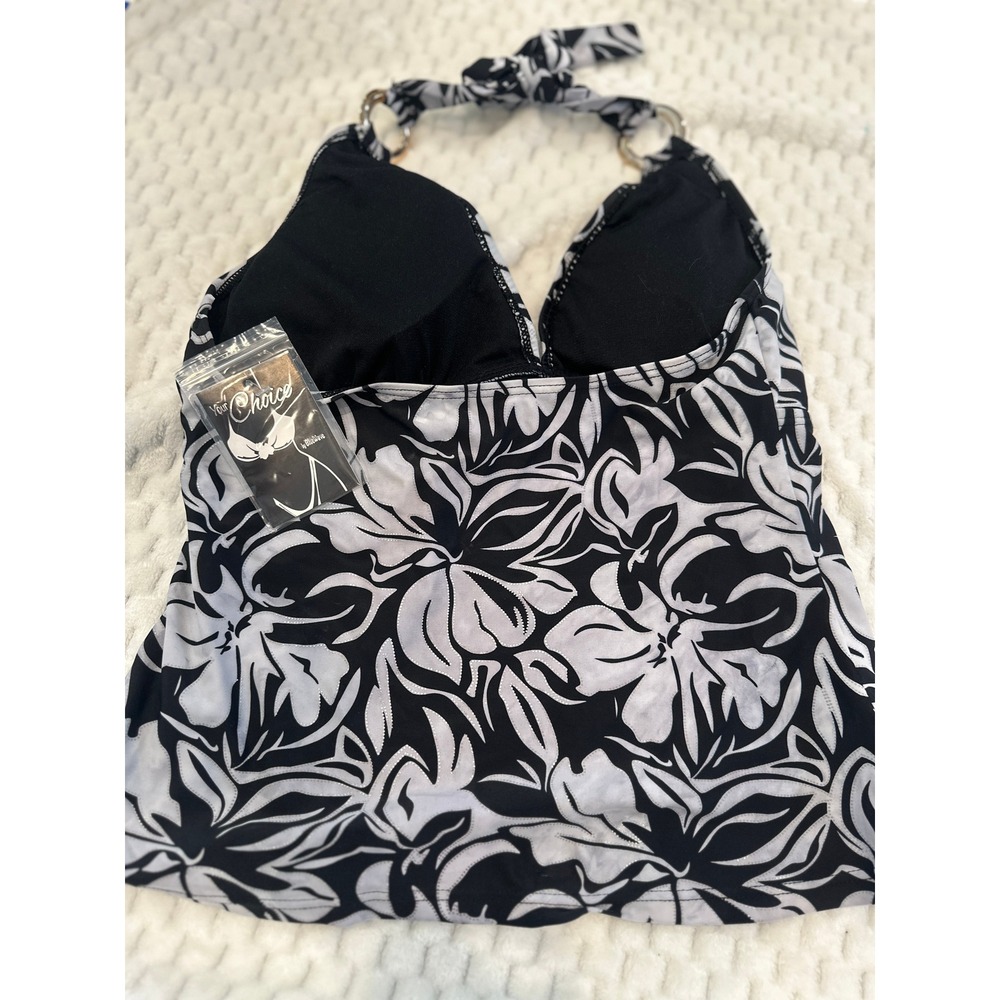 Your Choice by Bluetime Black White Floral Halter Tankini Top M91T2 NWT L - Picture 7 of 9
